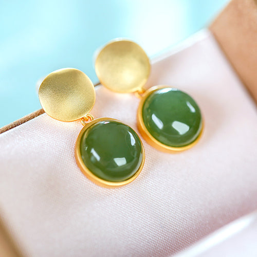 Natural Jade Earrings Nephrite Silver Earrings