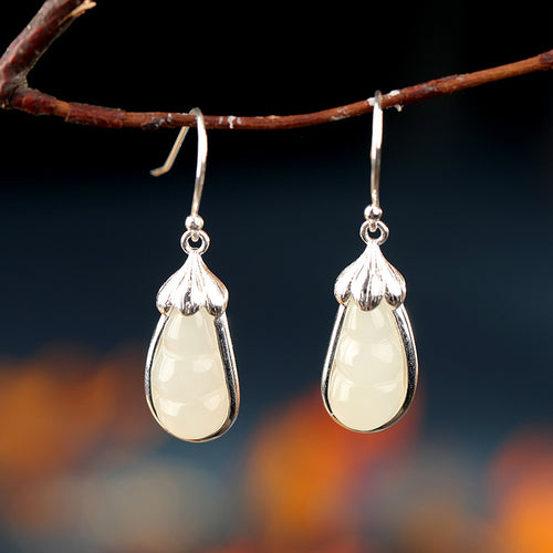 Natural Jade Earrings Nephrite Silver Earrings