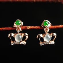 Natural jade jadeite silver crown earrings