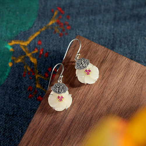 Natural Jade Earrings Nephrite Silver Earrings