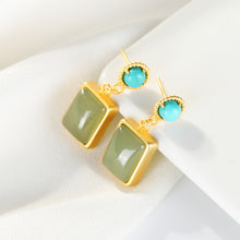 Natural Jade Earrings Nephrite Turquoise Silver Earrings