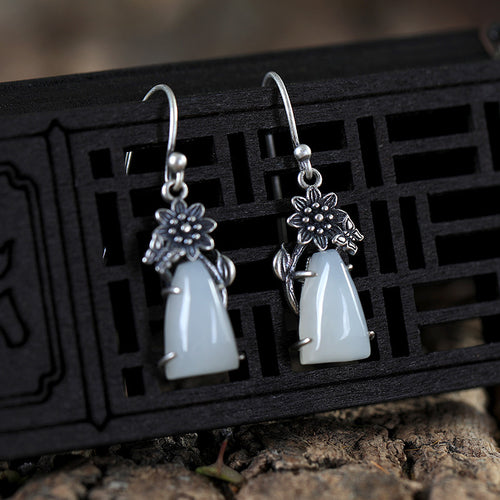 Natural Jade Earrings Nephrite Silver Earrings