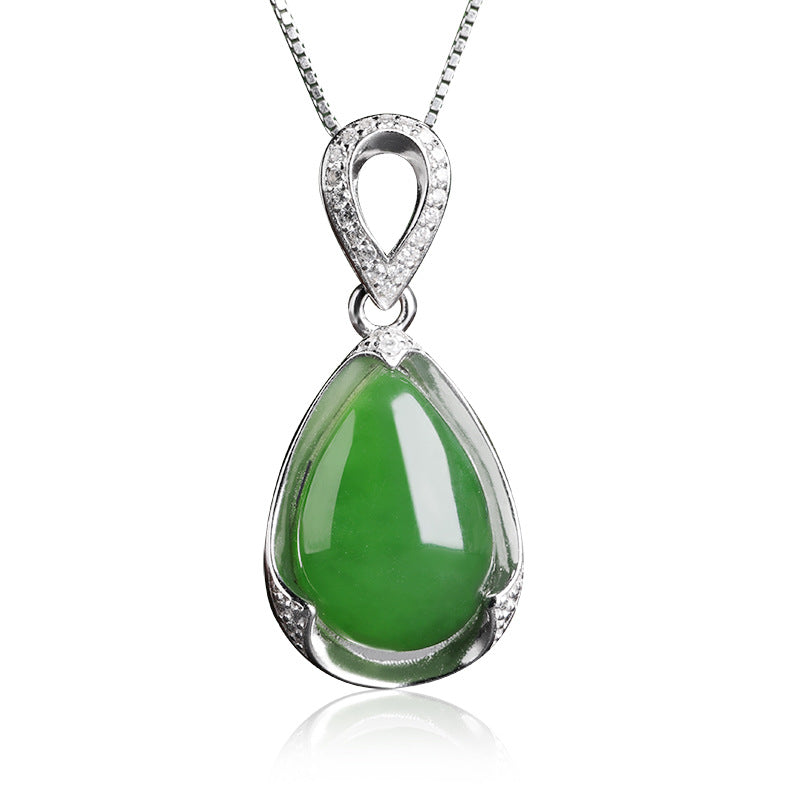 Natural Jade Pendant Nephrite Silver Zircon Pendant ZPT135 – Jade