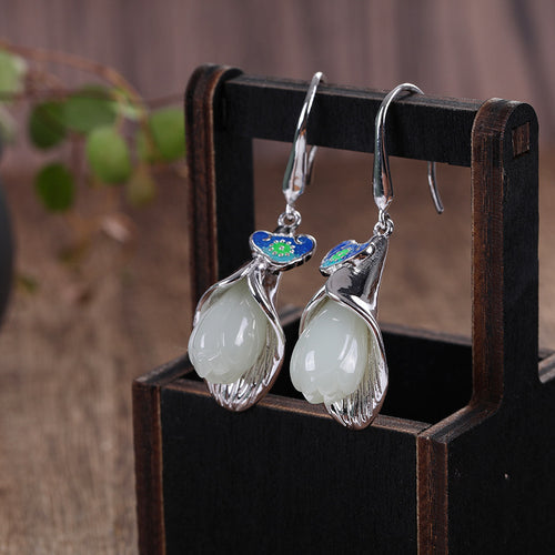 Natural Jade Earrings Nephrite Silver Earrings