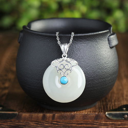 Natural Jade Pendant Nephrite Turquoise Silver Pendant