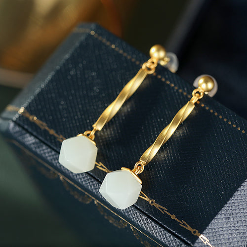 Natural Jade Earrings Nephrite Silver Earrings