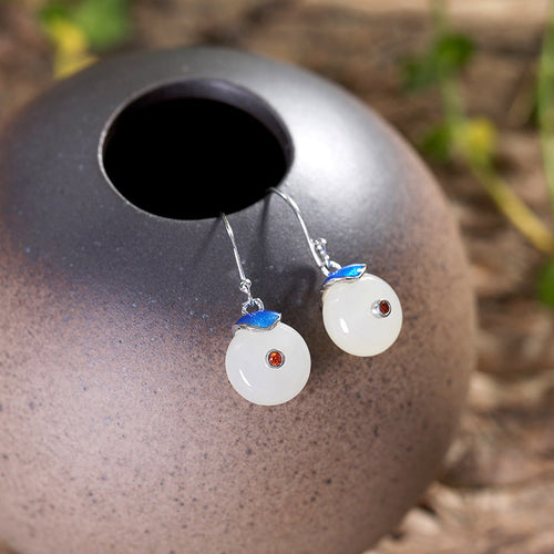 Natural Jade Earrings Nephrite Silver Earrings