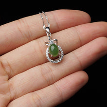 Natural Jade Pendant Nephrite Silver Zircon Pendant