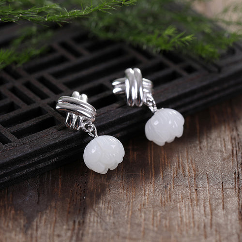 Natural Jade Earrings Nephrite Silver Earrings
