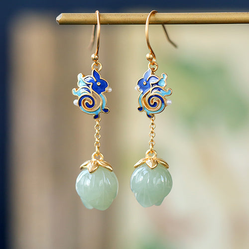 Natural Jade Earrings Nephrite Silver Earrings