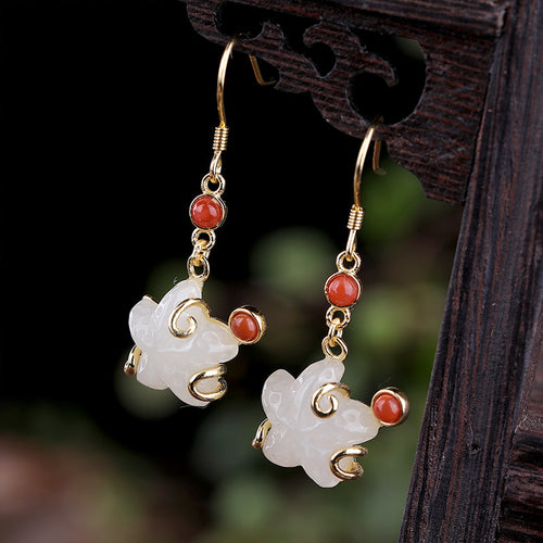 Natural Jade Earrings Nephrite Agate Silver Earrings