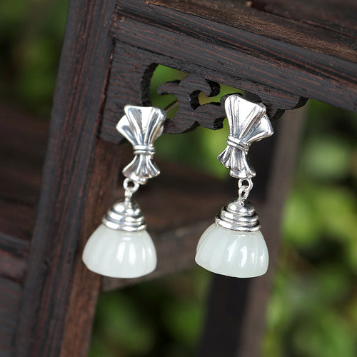 Natural Jade Earrings Nephrite Silver Earrings