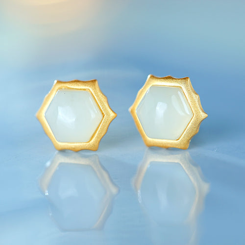 Natural Jade Earrings Nephrite Silver Earrings