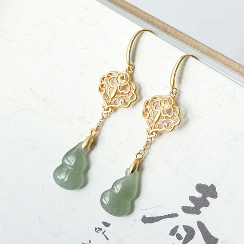 Natural Jade Earrings Nephrite Silver Earrings