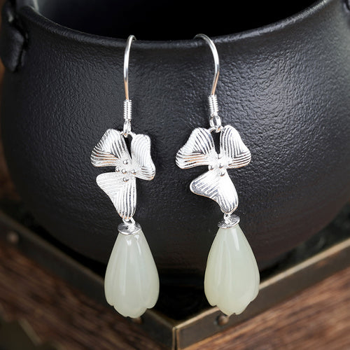Natural Jade Earrings Nephrite Silver Earrings