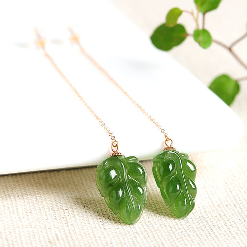 Natural Jade Earrings Nephrite Gold Earrings