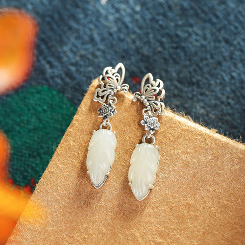 Natural Jade Earrings Nephrite Silver Earrings