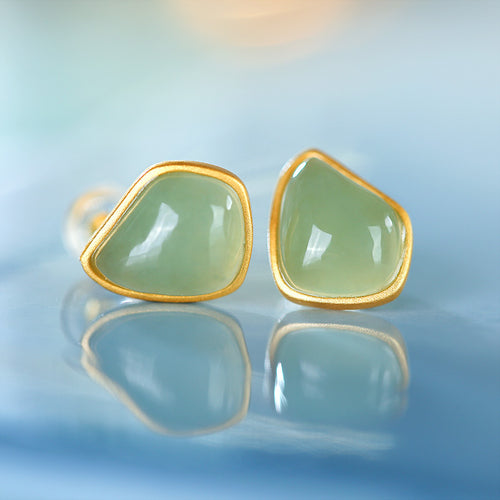 Natural Jade Earrings Nephrite Silver Earrings