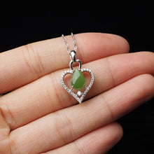 Natural Jade Pendant Nephrite Silver Zircon Heart Pendant