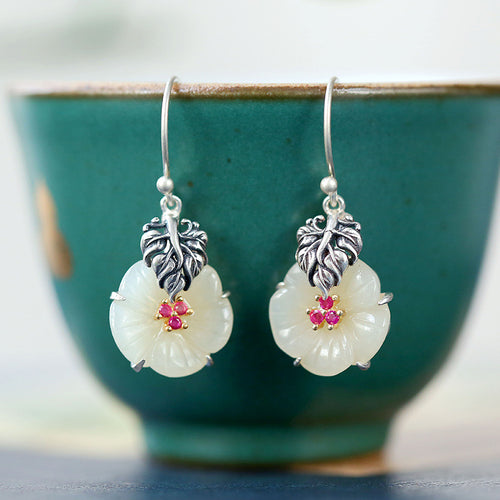 Natural Jade Earrings Nephrite Silver Earrings