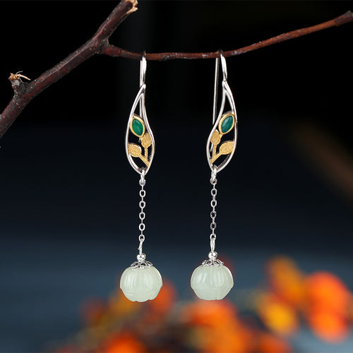 Natural Jade Earrings Nephrite Silver Earrings