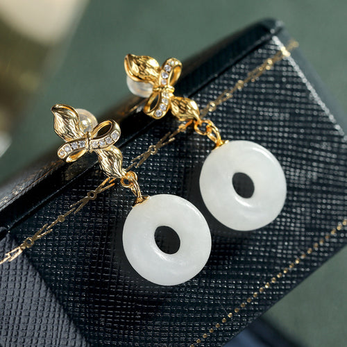 Natural Jade Earrings Nephrite Silver Earrings