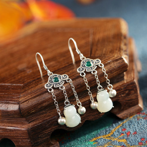 Natural Jade Earrings Nephrite Silver Earrings