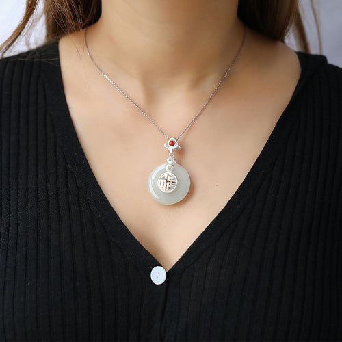 Natural Jade Pendant Nephrite Agate Silver Pendant