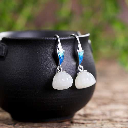 Natural Jade Earrings Nephrite Silver Earrings