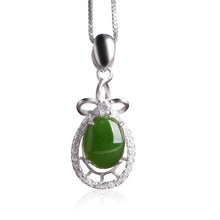 Natural Jade Pendant Nephrite Silver Zircon Pendant