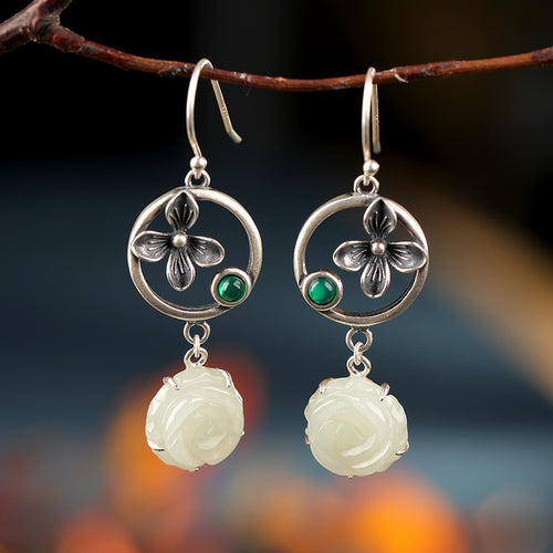 Natural Jade Earrings Nephrite Agate Silver Earrings