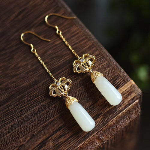 Natural Jade Earrings Nephrite Silver Earrings