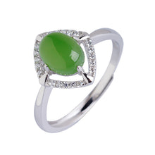 Natural Jade Ring Nephrite Silver Zircon Adjustable Ring