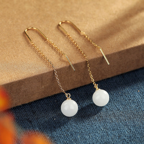 Natural Jade Earrings Nephrite Silver Earrings