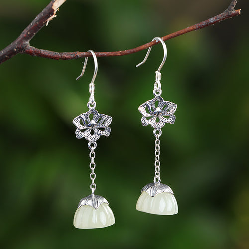 Natural Jade Earrings Nephrite Silver Earrings