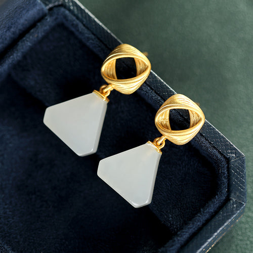 Natural Jade Earrings Nephrite Silver Earrings