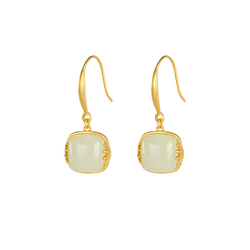 Natural Jade Earrings Nephrite Silver Earrings
