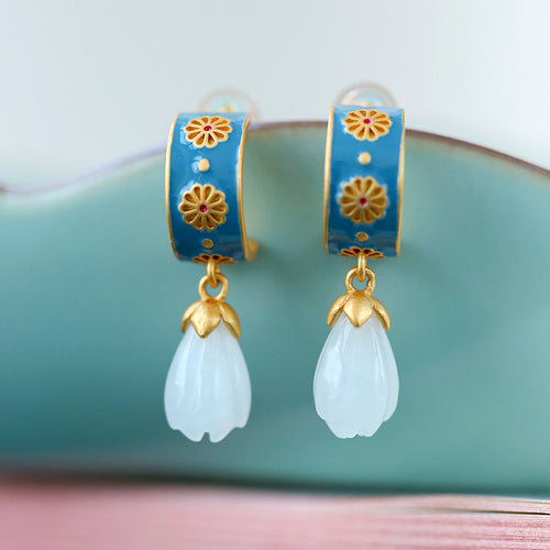 Natural Jade Earrings Nephrite Silver Earrings