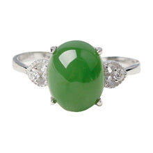 Natural Jade Ring Nephrite Silver Zircon Adjustable Ring