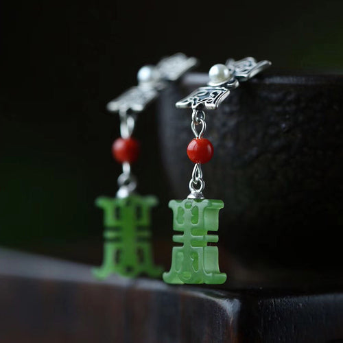 Natural Jade Earrings Nephrite Silver Earrings