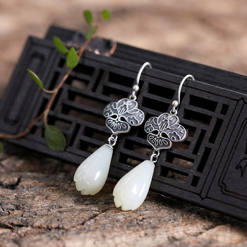 Natural Jade Earrings Nephrite Silver Earrings