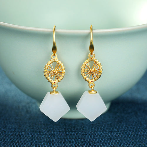 Natural Jade Earrings Nephrite Silver Earrings