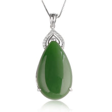 Natural Jade Pendant Nephrite Silver Zircon Pendant