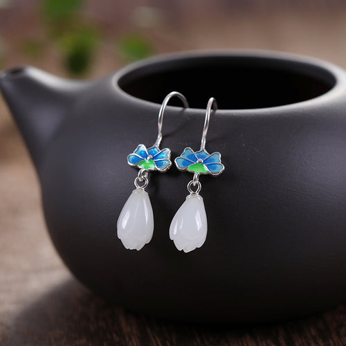 Natural Jade Earrings Nephrite Silver Earrings