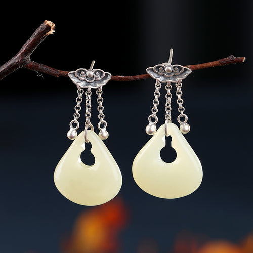 Natural Jade Earrings Nephrite Silver Earrings
