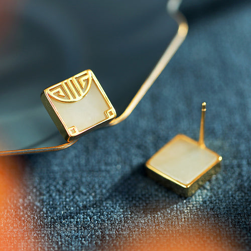 Natural Jade Earrings Nephrite Silver Earrings