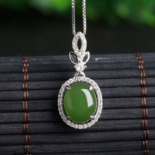 Natural Jade Pendant Nephrite Silver Zircon Pendant