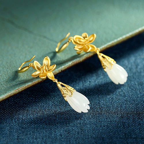 Natural Jade Earrings Nephrite Silver Earrings