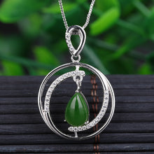 Natural Jade Pendant Nephrite Silver Zircon Pendant