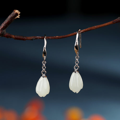 Natural Jade Earrings Nephrite Silver Earrings